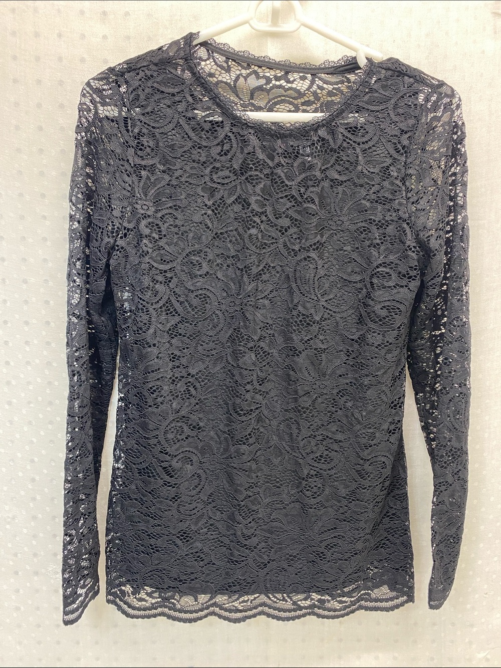 Isaac Mizrahi Live Black Floral Scalloped Lace  Overlay Long-Sleeve Top XXS